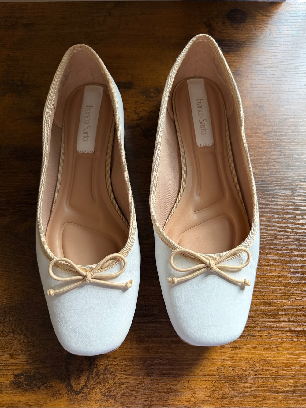 Franco Sarto White Ballet Flats with Tan Trim
